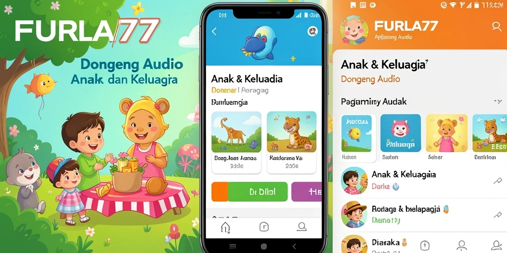 Antarmuka aplikasi FURLA77 untuk pengalaman Dongeng Audio yang menyenangkan.