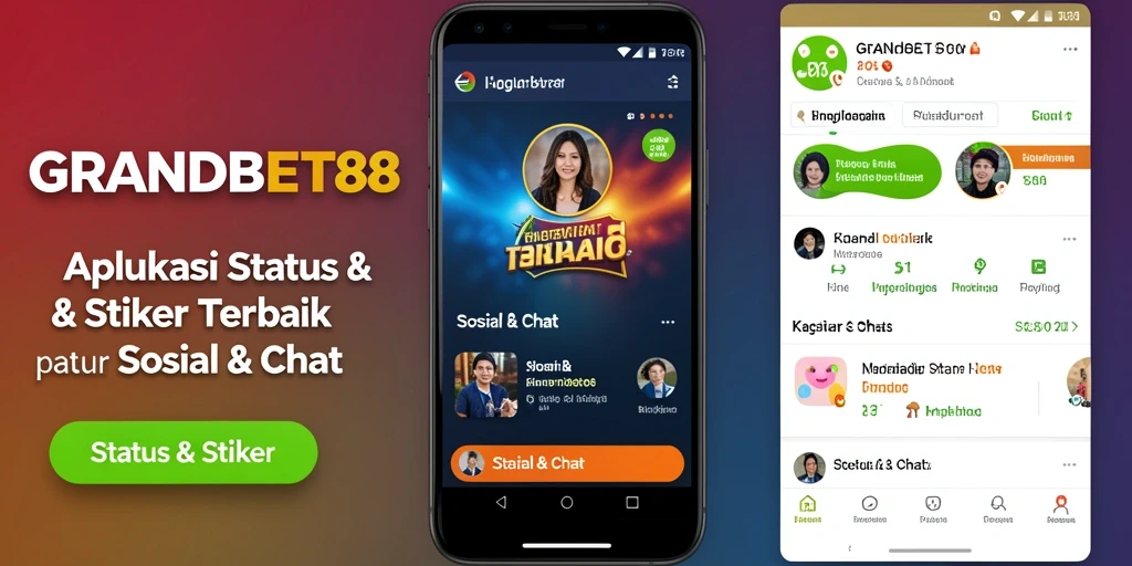 Antarmuka aplikasi GRANDBET88 menampilkan berbagai stiker menarik untuk berbagi.