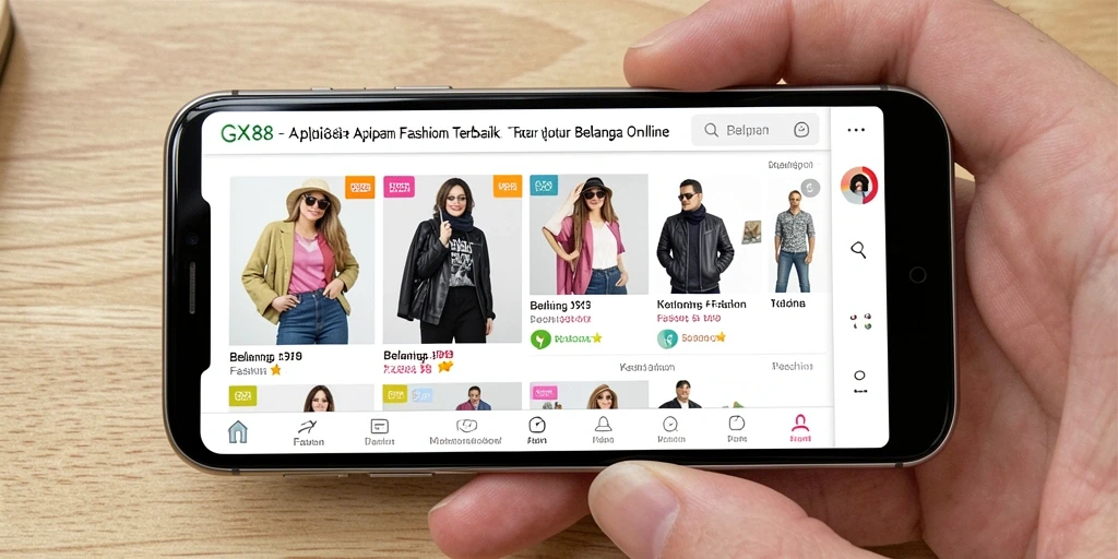Screenshot aplikasi GX88 menampilkan berbagai produk fashion terkini.