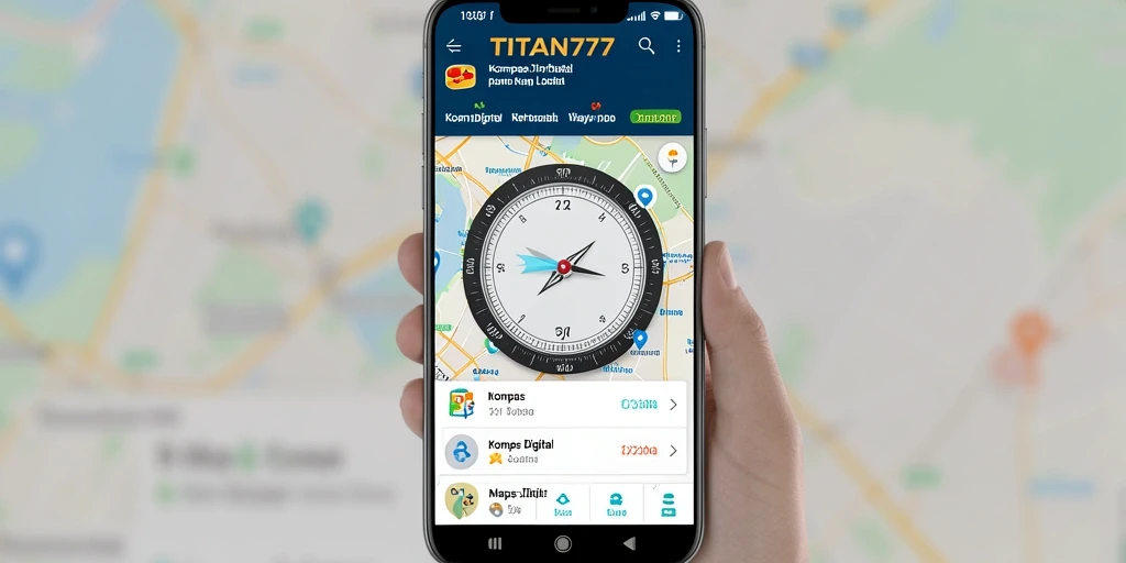 Tampilan antarmuka utama TITAN777 dengan fungsi kompas digital yang jelas.